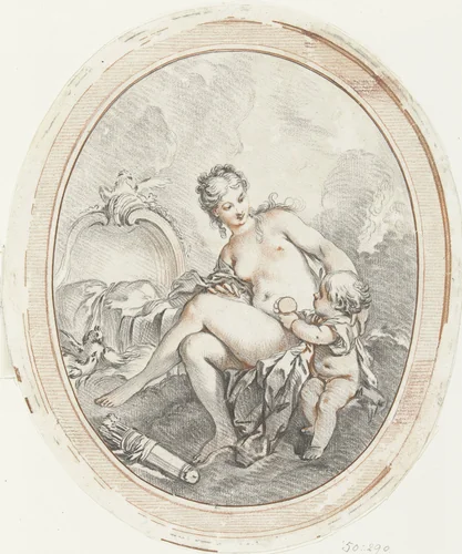 Venus en Amor in ovaal by Gilles Demarteau, print, 1732-1776