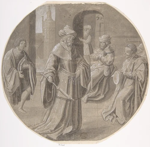 The Greatness of Mordecai by Pseudo-Aert Ortkens, drawing, 1500-1540