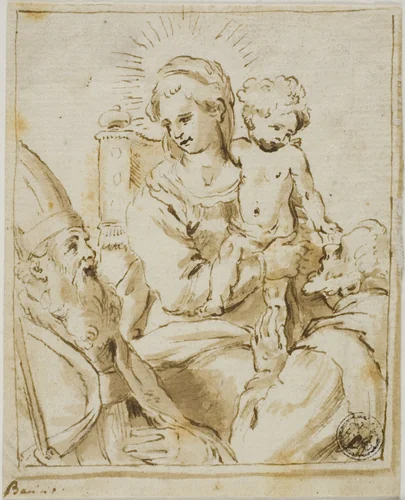 Madonna and Child with Two Male Saints by Giacomo Bambini, drawing, 1602-1639