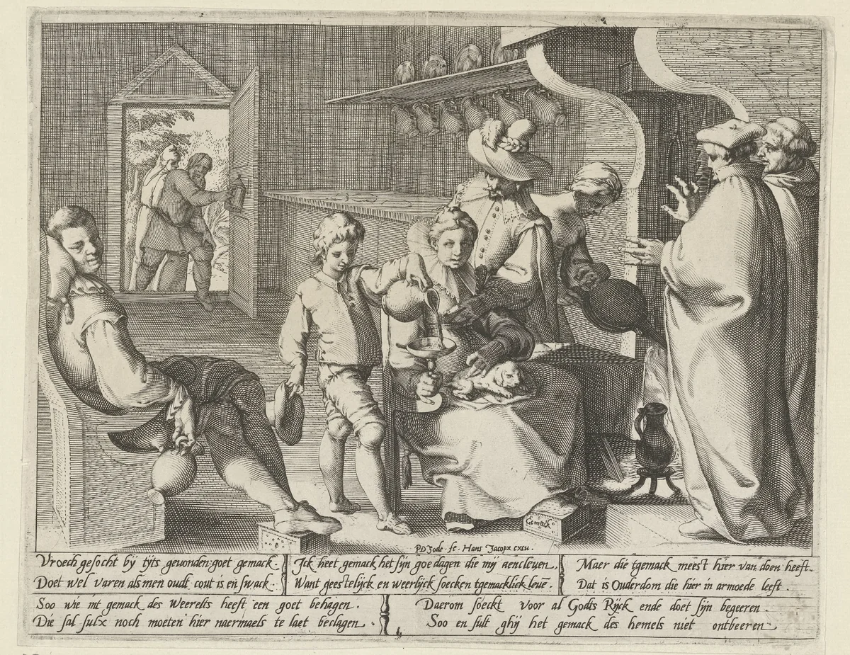 Allegorie op de gemakzucht by Unknown, print, 1590-1632