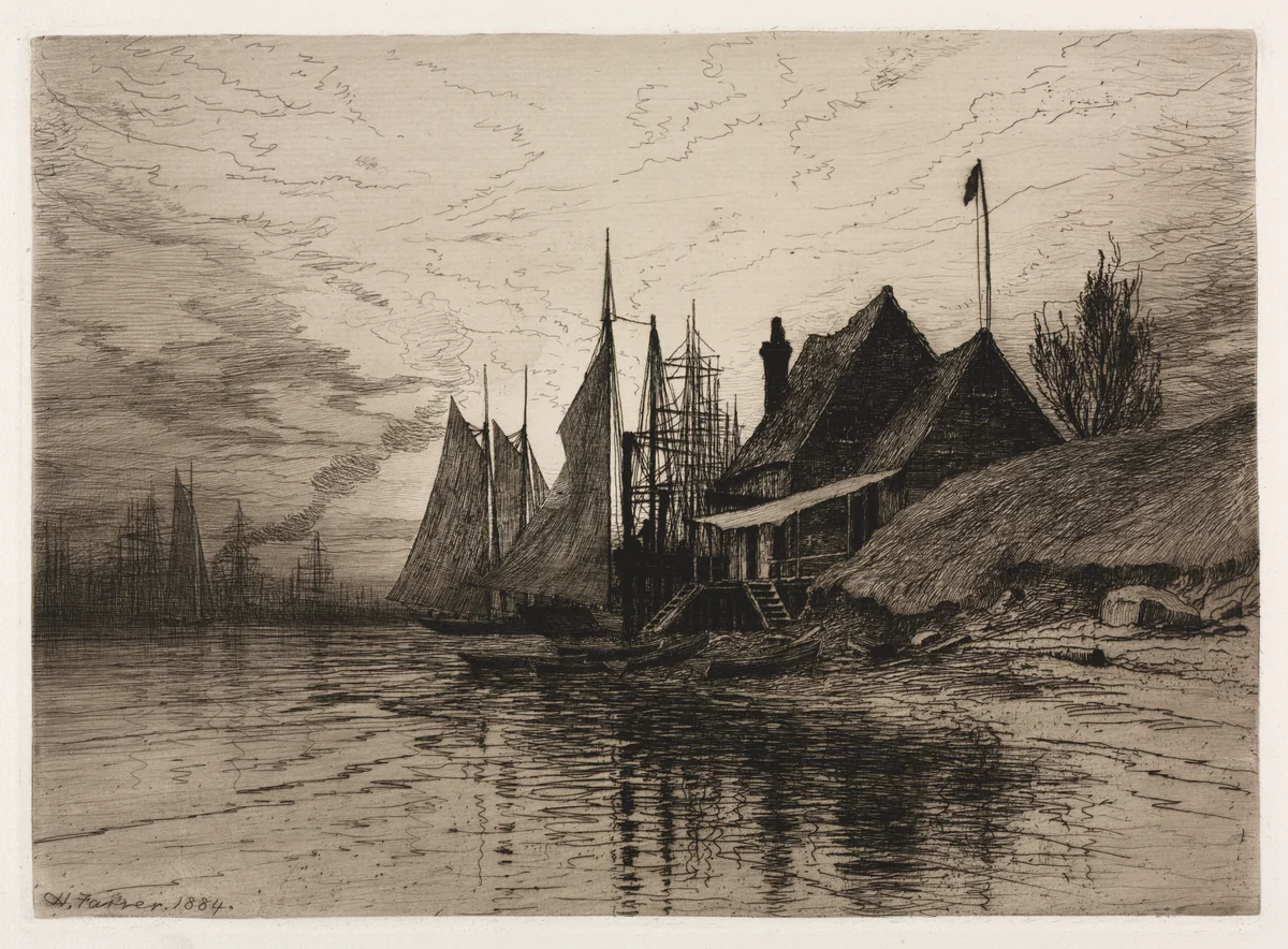 Evening, New York Harbor by Henry Farrer, print, 1884