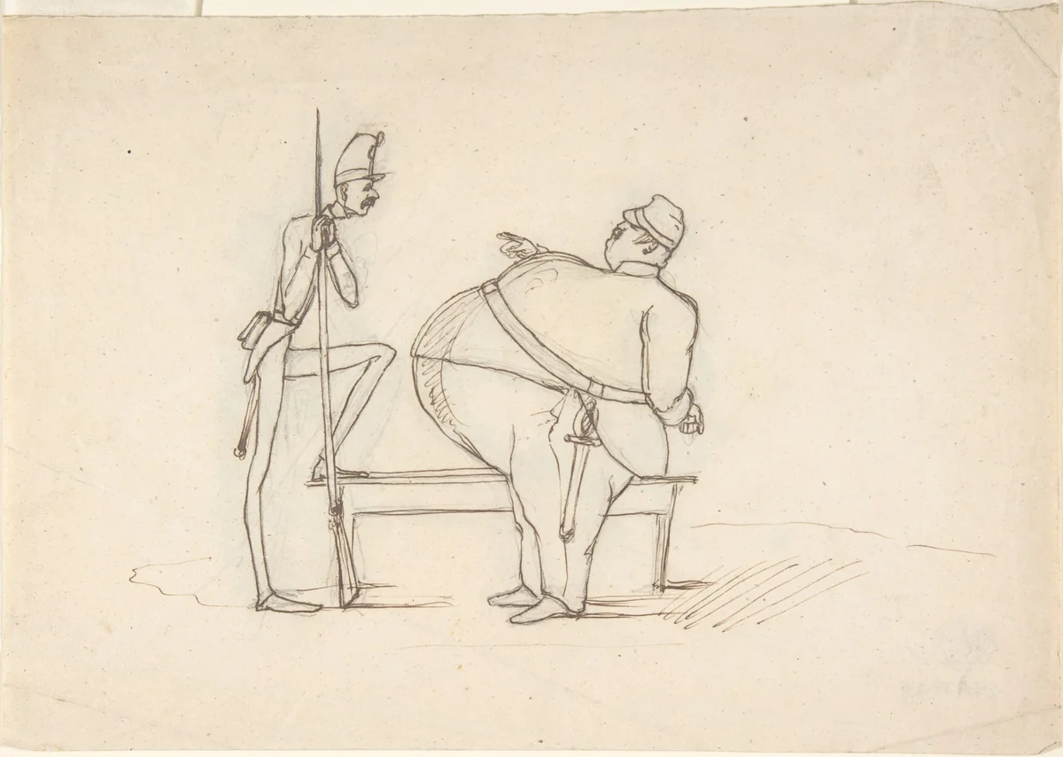 Caricature of Two Soldiers by anonymous, drawing, 1800-1900