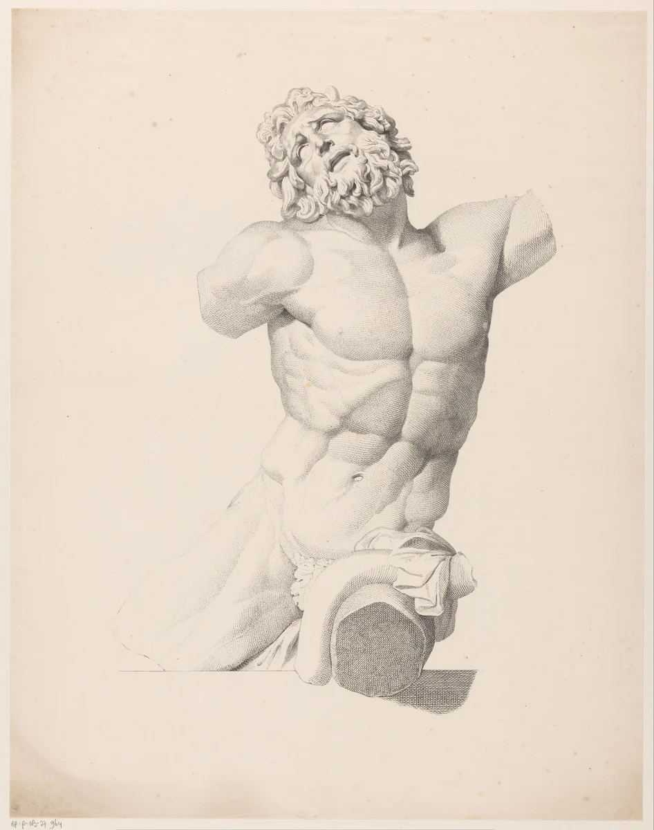 Torso van de Laocoön by Jean Augustin Daiwaille, print, 1820-1833