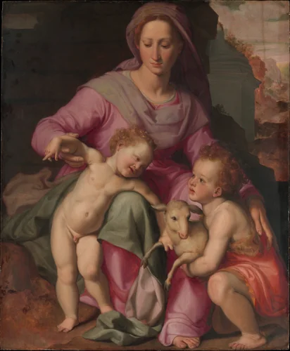 Madonna and Child with the Infant Saint John the Baptist by Santi di Tito, painting, 1570-1573