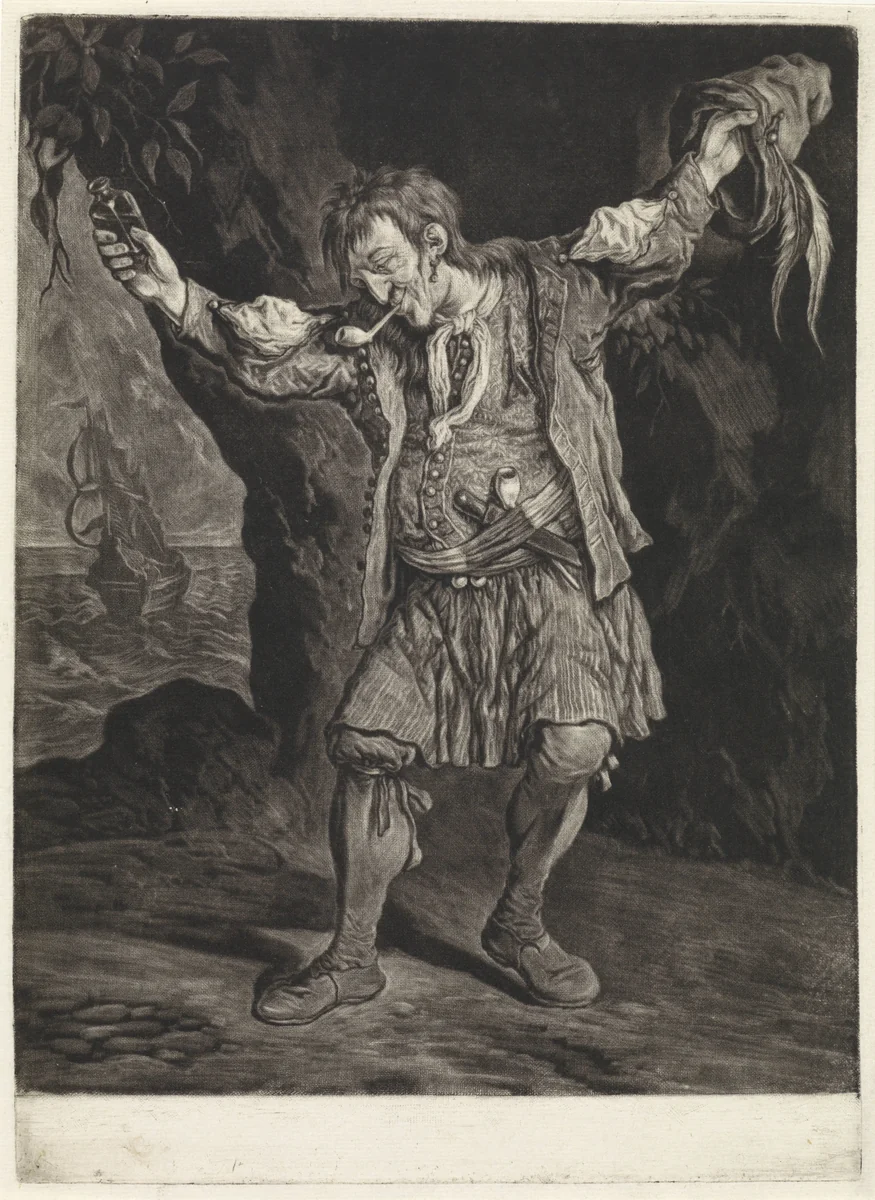 De Oost-Indiëvaarder, 1695 by Cornelis Dusart, print, 1695-1704