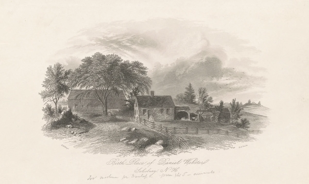 Birth Place of Daniel Webster, Salisbury, New Hampshire by Hammat Billings, print, 1851