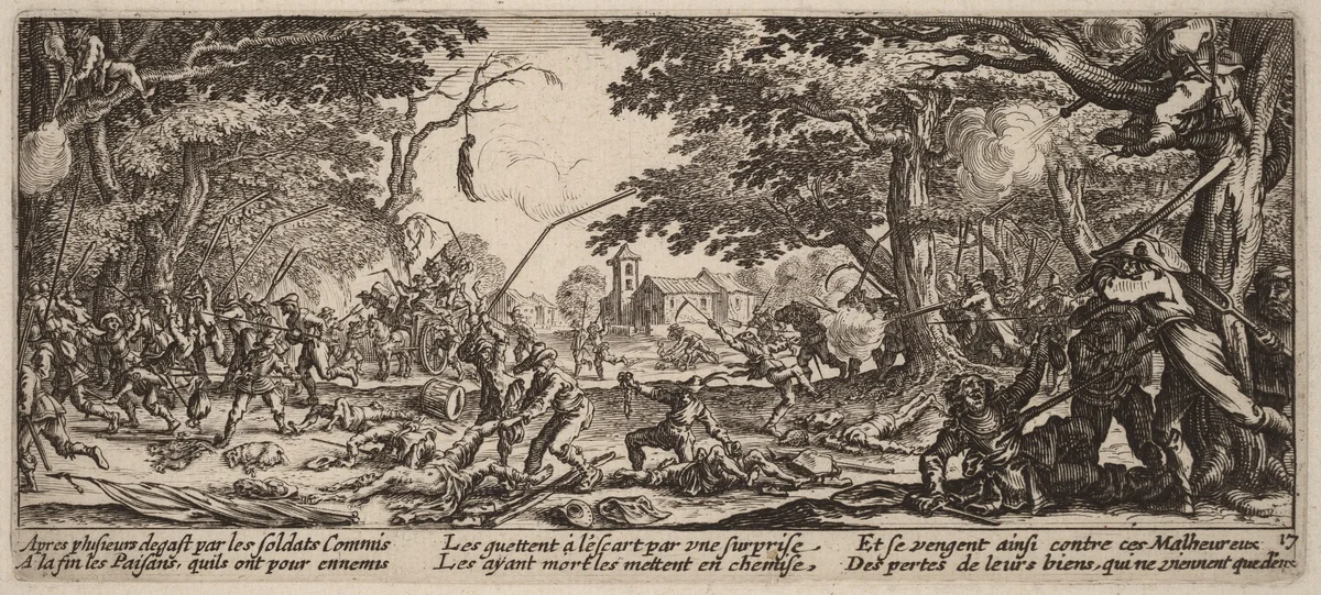 The Peasants Avenge Themselves by Gerrit van Schagen; Jacques Callot, print, 1637-1647