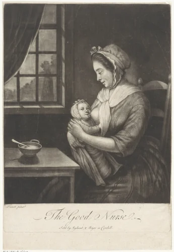 Vrouw geeft borstvoeding by anonymous, print, 1765-1771