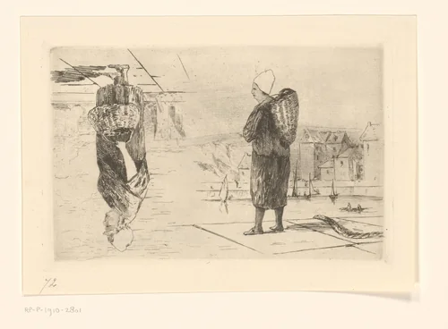 Twee voorstellingen van vrouwen met manden by Carel Nicolaas Storm van 's-Gravesande, print, 1851-1910