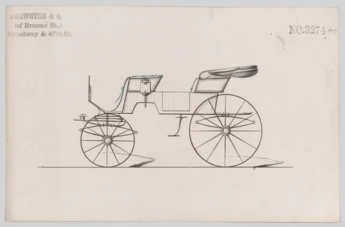 Design for 2 seat Phaeton, no. 3274a by Brewster & Co., drawing, 1876