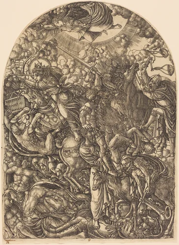Saint John Sees the Four Horsemen by Jean Duvet, print, 1546-1556