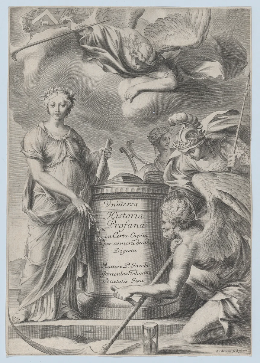 Frontispiece for Vnuiersa Historia Profana by Charles Audran, print, 1625-1670