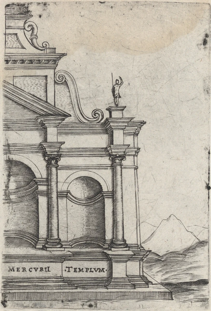 Mercurii Templum, from a Series of 24 Depicting (Reconstructed) Buildings from Roman Antiquity by anonymous, print, 1530-1550