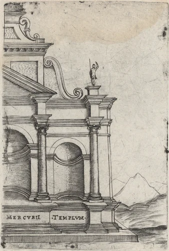 Mercurii Templum, from a Series of 24 Depicting (Reconstructed) Buildings from Roman Antiquity by anonymous, print, 1530-1550