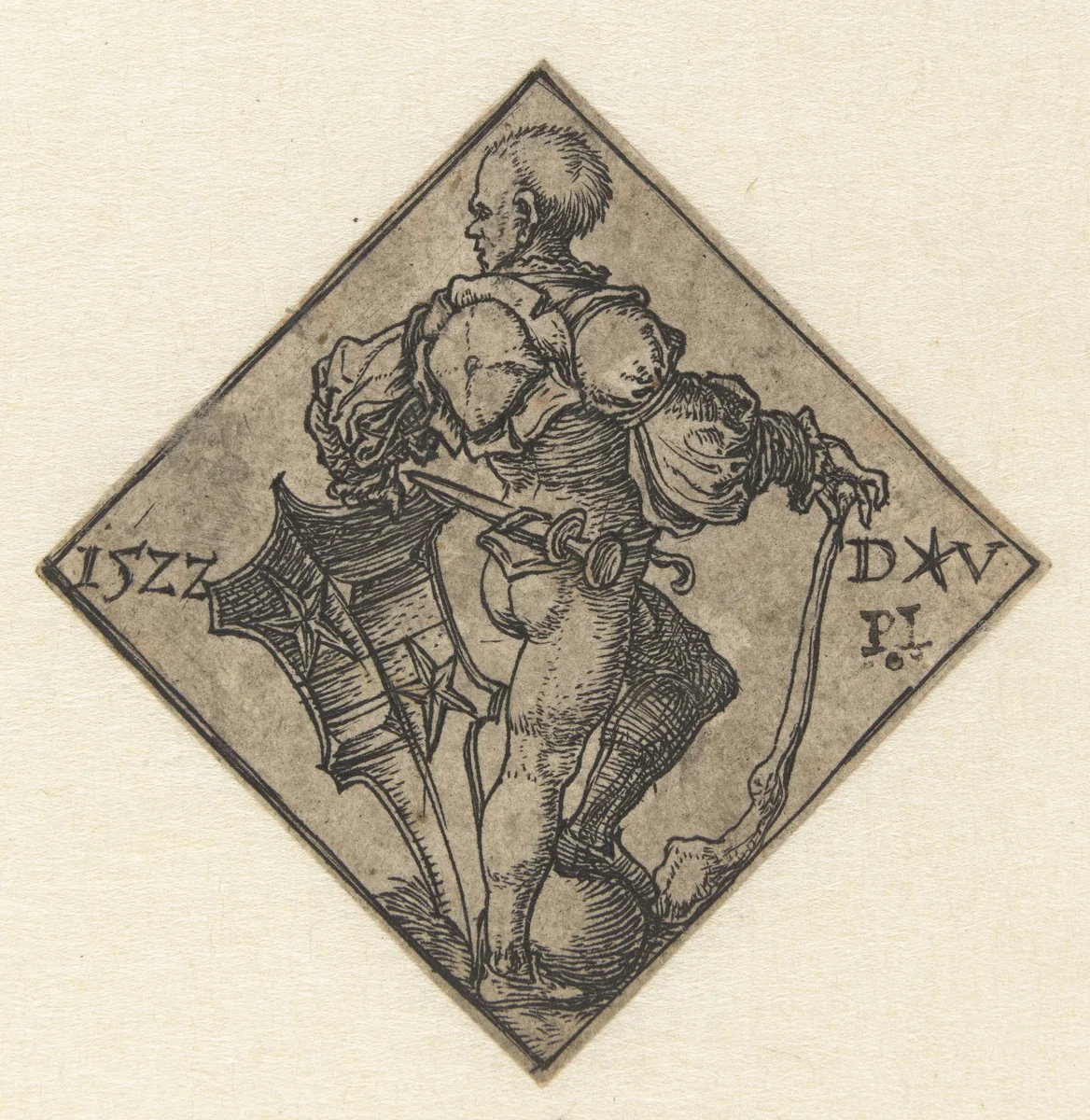 Soldaat met wapenschild by Unknown, print, 1522