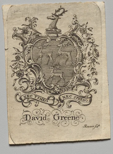 Bookplate: Coat of Arms with David Greene inscribed below by Paul Revere II, print