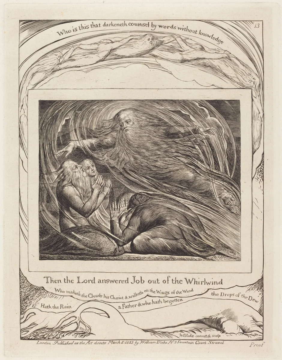 The Lord Answering Job out of the Whirlwind by William Blake, print, 1825