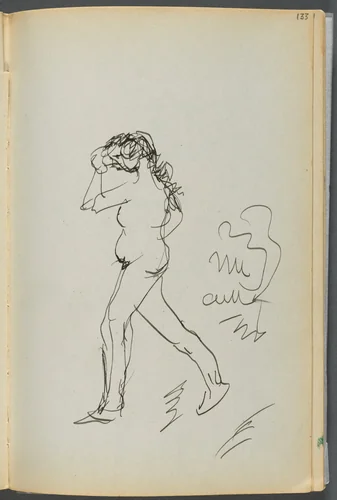 Sketchbook- The Granite Shore Hotel, Rockport, page 133: Nude Walking by Maurice Prendergast, book, 1905-1910