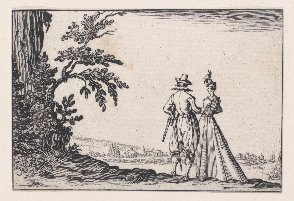 La Promenade (The Walk), from "Les Caprices" Series A, The Florence Set by Jacques Callot, print, 1617