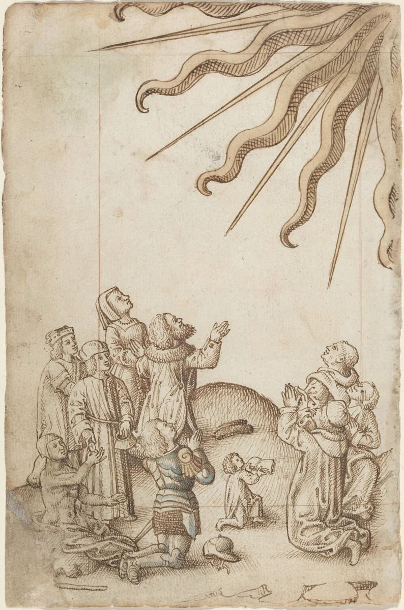 "Turn Your Body as You Worship" [fol. 37 verso] by French early 16th Century, drawing, 1512-1515