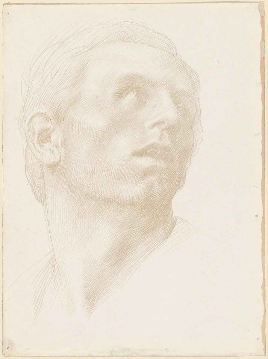 Head of a Man Looking Up to the Right by Alphonse Legros, drawing, 1890