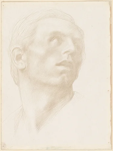 Head of a Man Looking Up to the Right by Alphonse Legros, drawing, 1890