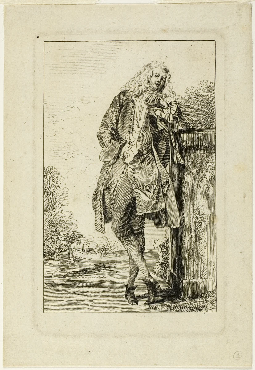 Standing Man Leaning on His Elbow by Jean-Antoine Watteau, print, 1704-1710