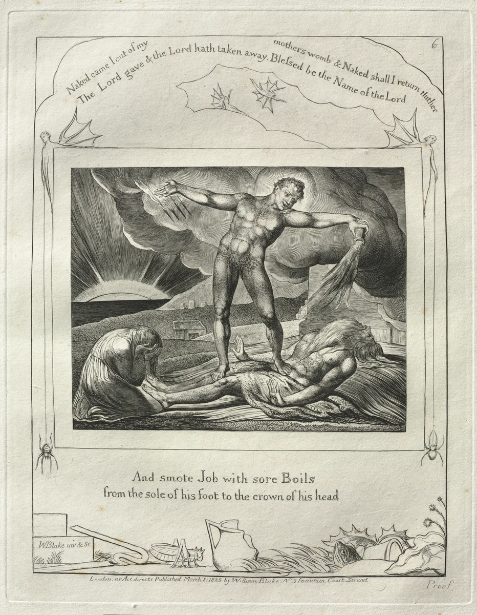 The Book of Job: Pl. 6, And smote Job with sore Boils / from the sole of his foot to the crown of his head by William Blake, other, 1825