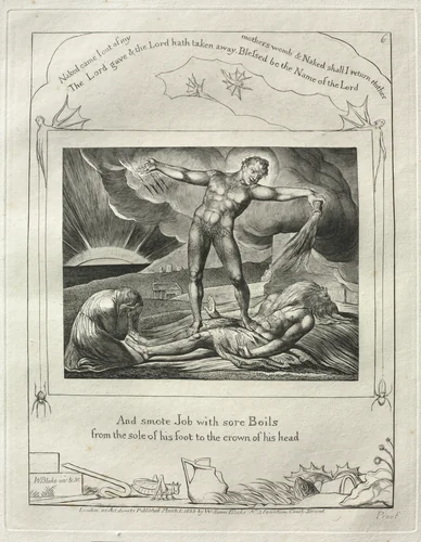 The Book of Job: Pl. 6, And smote Job with sore Boils / from the sole of his foot to the crown of his head by William Blake, other, 1825