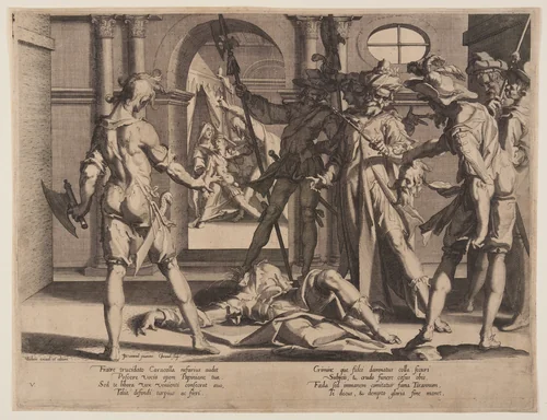 Beheading of the Roman Judge Papinian, plate 5 from Thrones of Justice (Thronus Iustitiae) by Willem van Swanenburgh, print, 1606