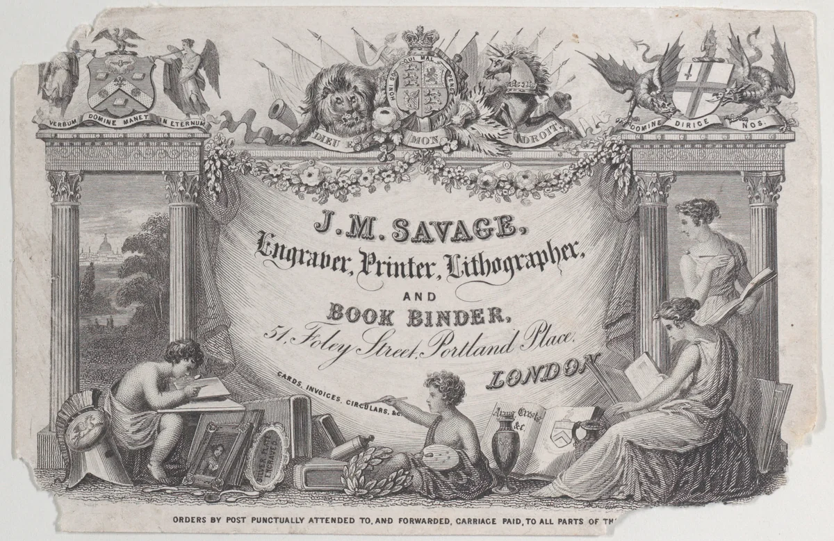Trade Card for J.M. Savage, engraver, printer and lithographer by anonymous, print, 1800-1900