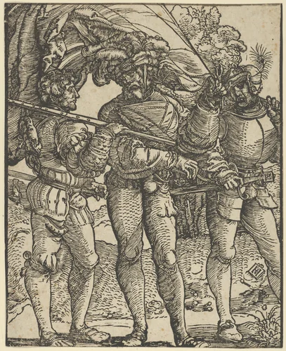 A Standard-Bearer Flanked by a Lansquenet at each side (copy) by Hans Schäufelein, print, 1500-1540