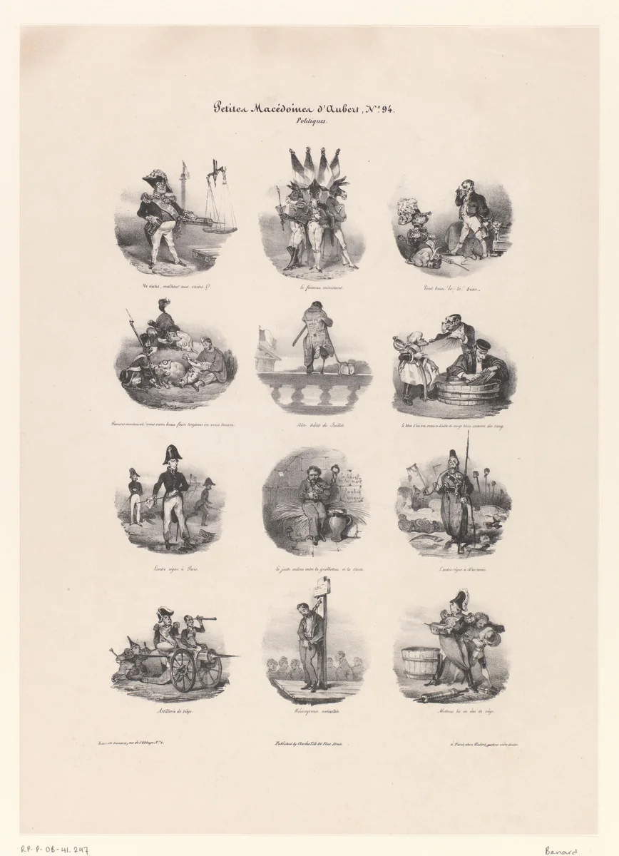 Twaalf karikaturen van politieke situaties by anonymous, print, 1832-1833