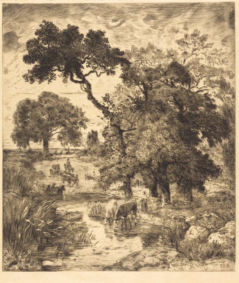 Evening by Félix Bracquemond; Théodore Rousseau, print, 1882
