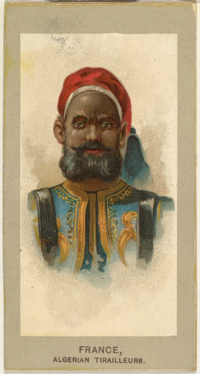 Algerian Tirailleurs, France, from the Military Uniforms series (T182) issued by Abdul Cigarettes by Abdul Cigarettes, print, 1881