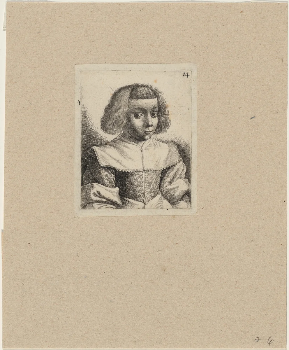 Portrait of a Young Girl, Plate 14 by Wenceslaus Hollar, print, 1635-1636