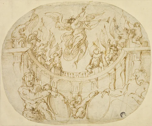 Study for Allegory of Two Quartieri of Florence by Giorgio Vasari, drawing, 1563-1565