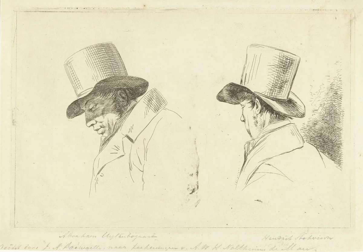 Portretten van Abraham Uytenbogaart en Hendrik Stokvisch by Jean Augustin Daiwaille, print, 1796-1850