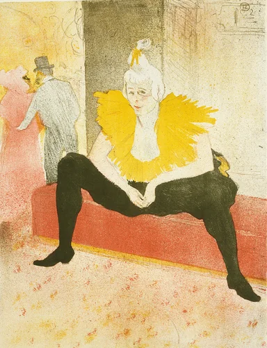 Seated Female Clown (Mademoiselle Cha-U-Kao), plate one from Elles by Henri de Toulouse-Lautrec, print, 1896