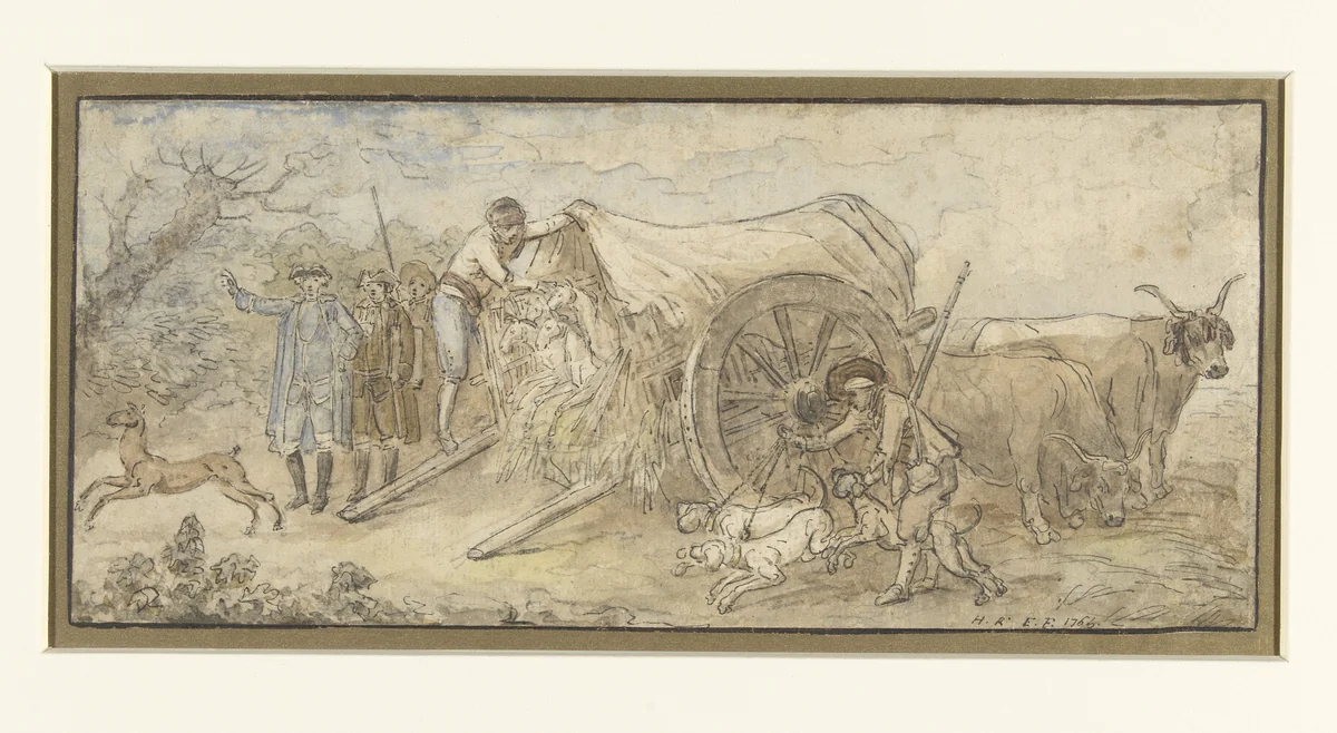 Huifkar in de Campagna by Hubert Robert, drawing, 1765