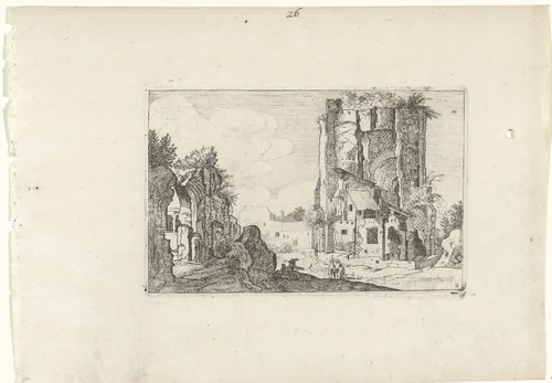 Twee ruïnes by anonymous, print, 1594-1685
