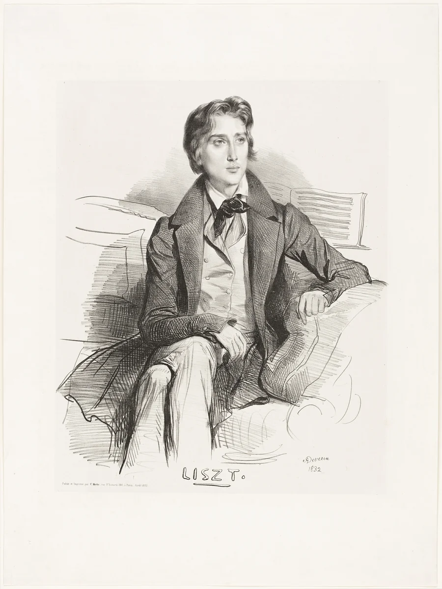 Portrait of Franz Liszt by Achille Devéria, print, 1832