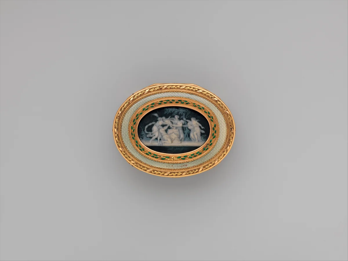 Snuffbox with six allegories of love by Jacques Joseph de Gault, metalwork, 1775-1776