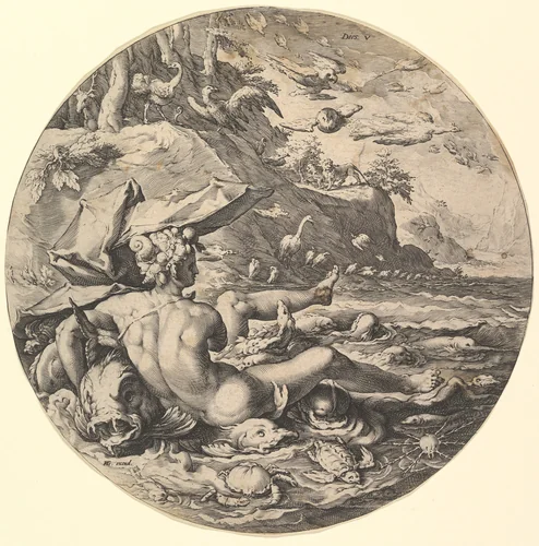 The Fifth Day (Dies V): The Creation of the Kingdom of Animals, from "The Creation of the World" by Jan Muller, print, 1589