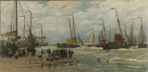 Fishing Pinks in Breaking Waves by Hendrik Willem Mesdag, painting, 1875-1885