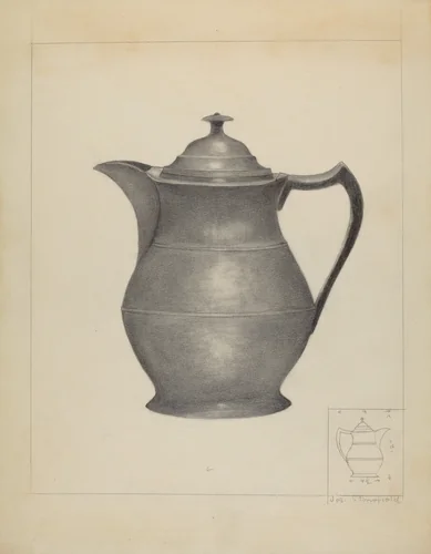 Pewter Covered Water Pitcher by Joseph Stonefield, index of american design, 1936