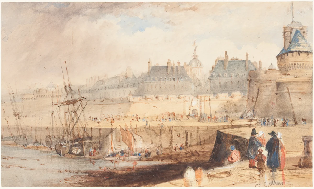 The Harbor of St. Malo at Low Tide by Alfred Herbert, drawing, 1850