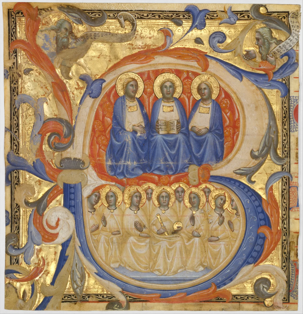 The Trinity in an Initial B by Master of the Codex Rossiano, manuscript, 1385-1389
