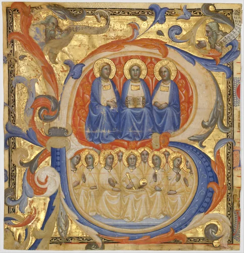 The Trinity in an Initial B by Master of the Codex Rossiano, manuscript, 1385-1389