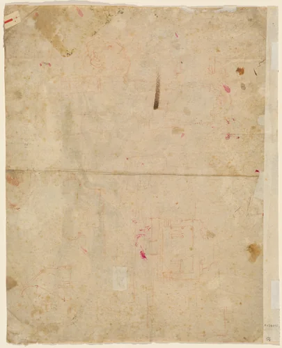 The Head of Saint George and Architectural Plans (verso) by Cosmas Damian Asam, drawing, 1720-1721